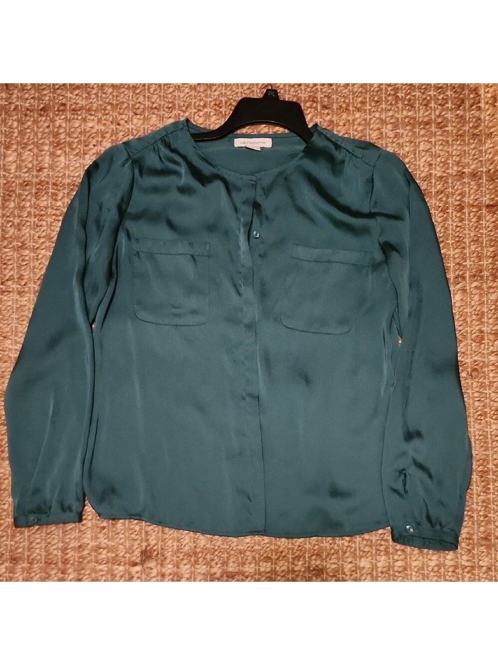 Liz Claiborne BlackSilky Button-Up Dressy Feminine Classic Large Business Blouse